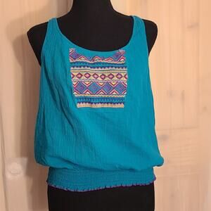 Top, Kids size XXL, Teal Blue Bright embroidery Mossimo